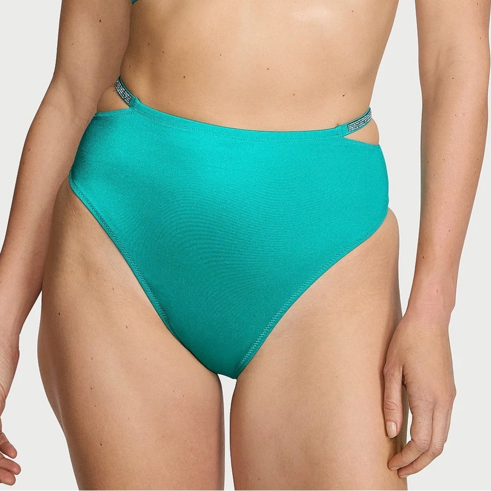 VICTORIA'S SECRET SWIM Shine Strap High-Waist Cheeky Bikini Bottom XL Green